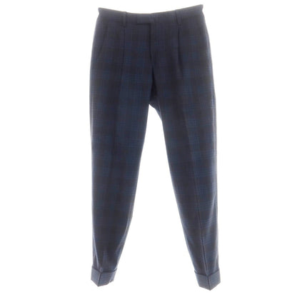【中古】ブリリア1949 BRIGLIA 1949 ウール系 チェック ドレススラックスパンツ ネイビーxブルー【 48 】【 状態ランクD 】【 メンズ 】
