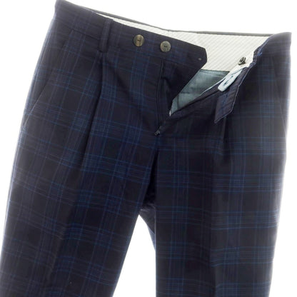 【中古】ブリリア1949 BRIGLIA 1949 ウール系 チェック ドレススラックスパンツ ネイビーxブルー【 48 】【 状態ランクD 】【 メンズ 】