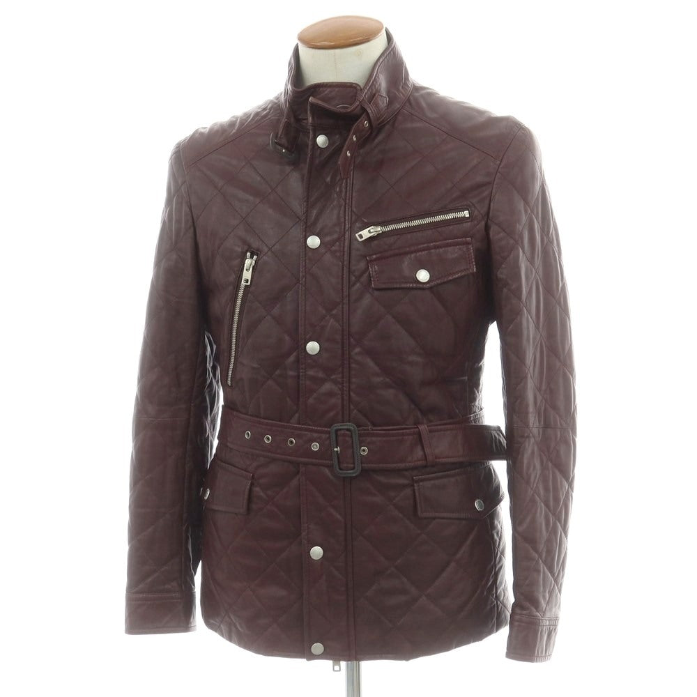 【中古】ハロッズ Harrods ラムレザー 中綿入り キルティングジャケット ブルゾン ワインレッド【サイズ3】【メンズ】 中古】ハロッズ Harrods ラムレザー 中綿入り キルティングジャケット
