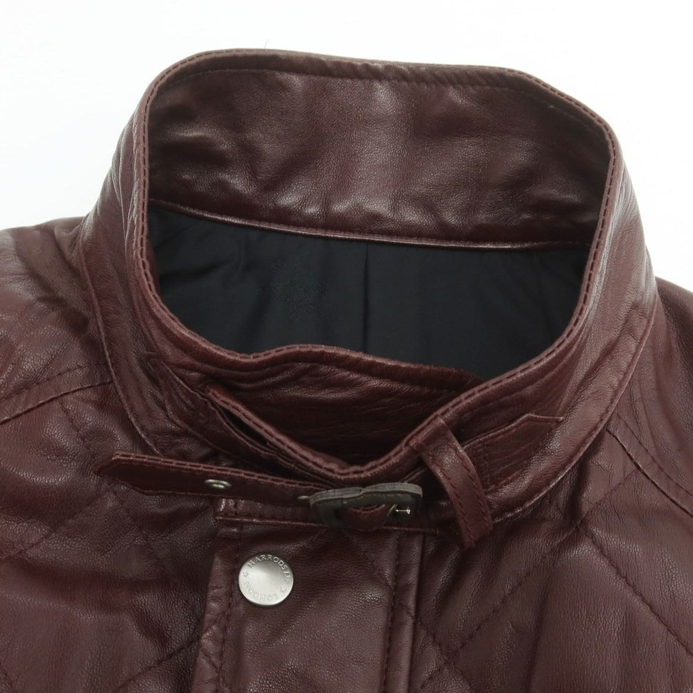 【中古】ハロッズ Harrods ラムレザー 中綿入り キルティングジャケット ブルゾン ワインレッド【サイズ3】【 状態ランクC 】【 メンズ 】 [DPD]