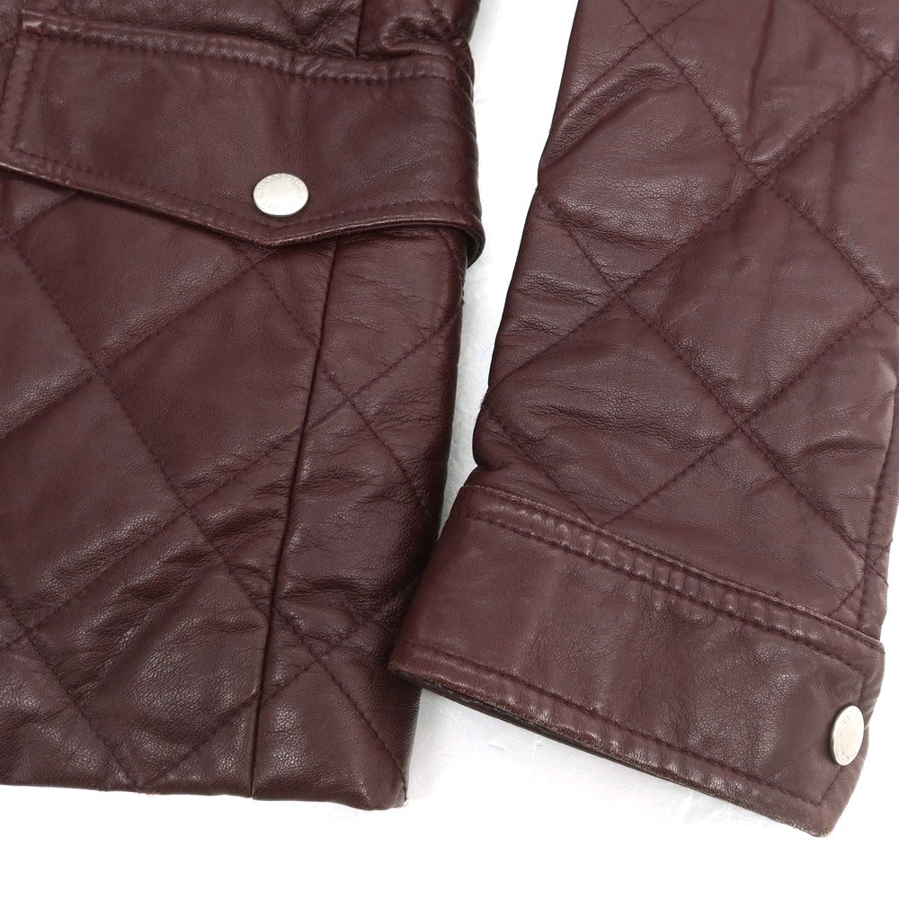 【中古】ハロッズ Harrods ラムレザー 中綿入り キルティングジャケット ブルゾン ワインレッド【サイズ3】【 状態ランクC 】【 メンズ 】 [DPD]