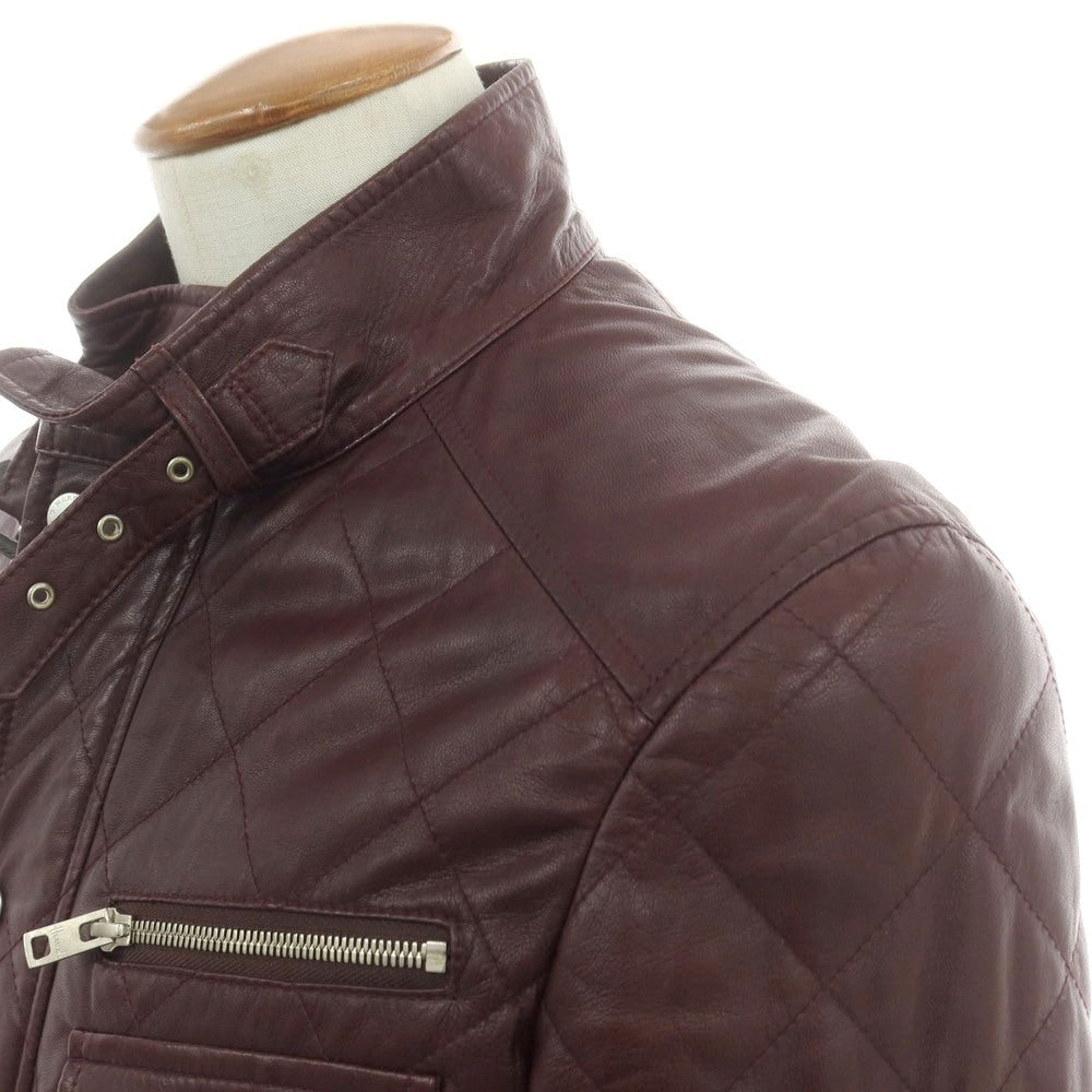 【中古】ハロッズ Harrods ラムレザー 中綿入り キルティングジャケット ブルゾン ワインレッド【サイズ3】【 状態ランクC 】【 メンズ 】 [DPD]