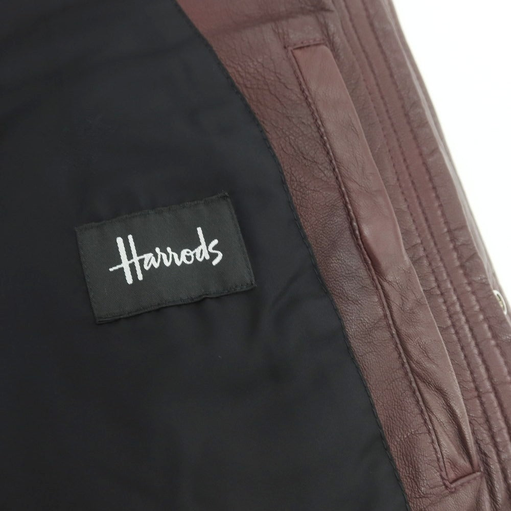 【中古】ハロッズ Harrods ラムレザー 中綿入り キルティングジャケット ブルゾン ワインレッド【サイズ3】【 状態ランクC 】【 メンズ 】 [DPD]