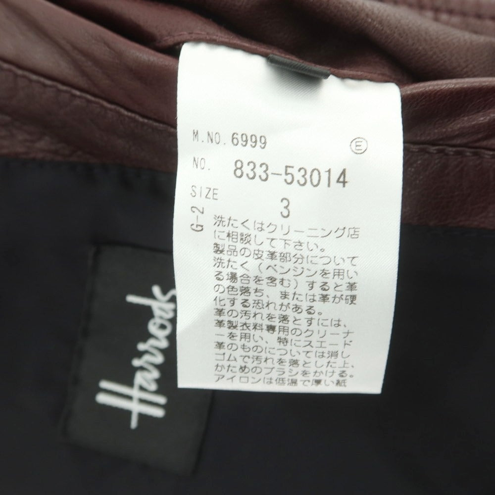 【中古】ハロッズ Harrods ラムレザー 中綿入り キルティングジャケット ブルゾン ワインレッド【サイズ3】【 状態ランクC 】【 メンズ 】 [DPD]