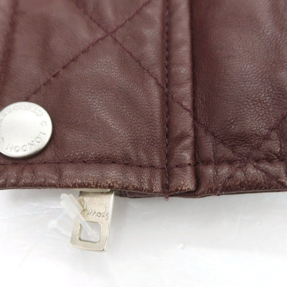 【中古】ハロッズ Harrods ラムレザー 中綿入り キルティングジャケット ブルゾン ワインレッド【サイズ3】【 状態ランクC 】【 メンズ 】 [DPD]