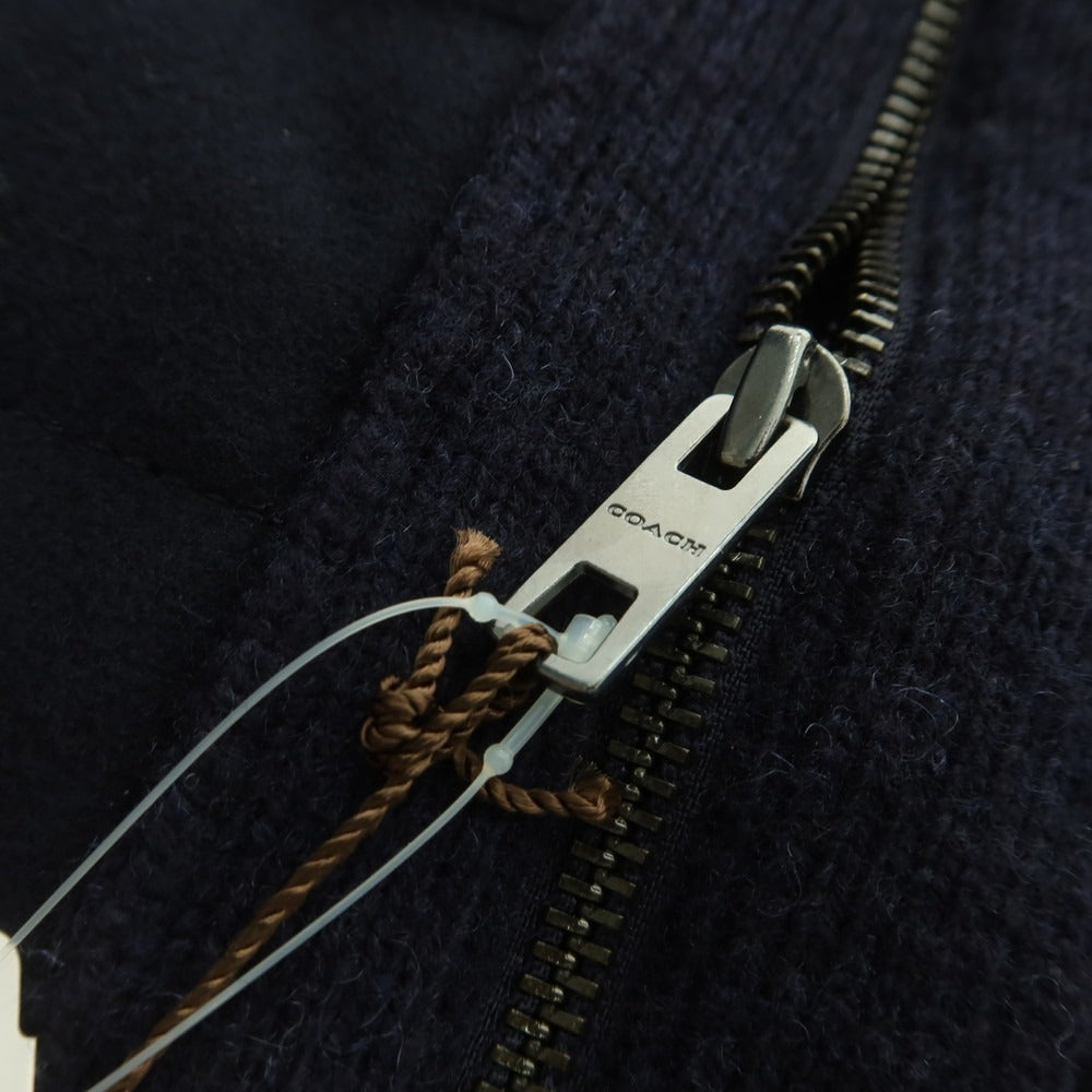 【中古】コーチ COACH 中綿入り ウールナイロン フーデッド ジップアップ ニットブルゾン ネイビー【 XS 】【 状態ランクC 】【 メンズ 】