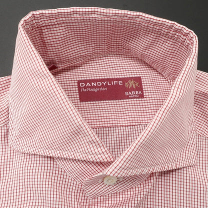 [Used] BARBA DANDY LIFE Cotton Graph Check Wide Collar Casual Shirt Red x White [38] [Condition Rank A] [Men&