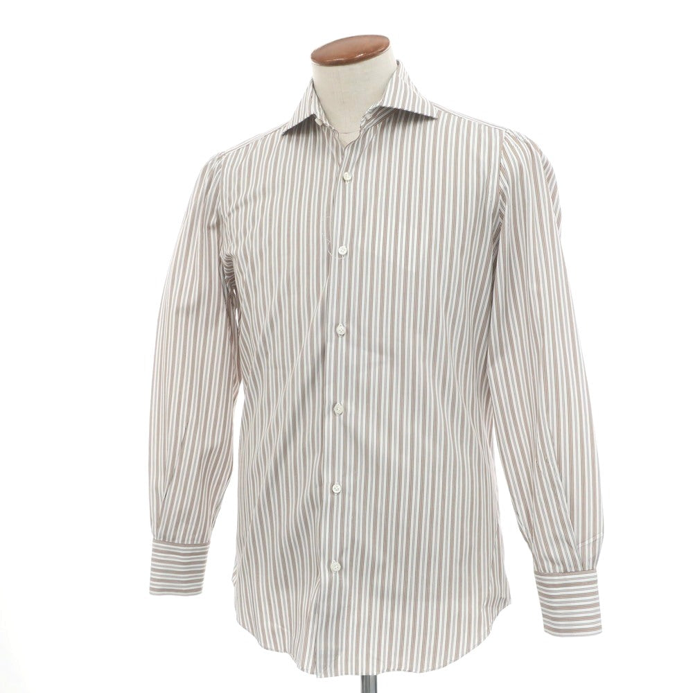 [Used] Finamore Cotton Striped Horizontal Collar Dress Shirt Brown x White [39] [Condition Rank B] [Men&
