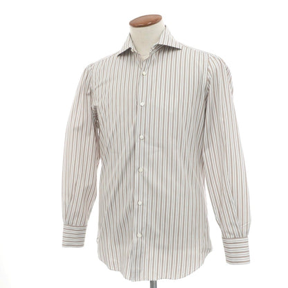 [Used] Finamore Cotton Striped Horizontal Collar Dress Shirt Brown x White [39] [Condition Rank B] [Men&