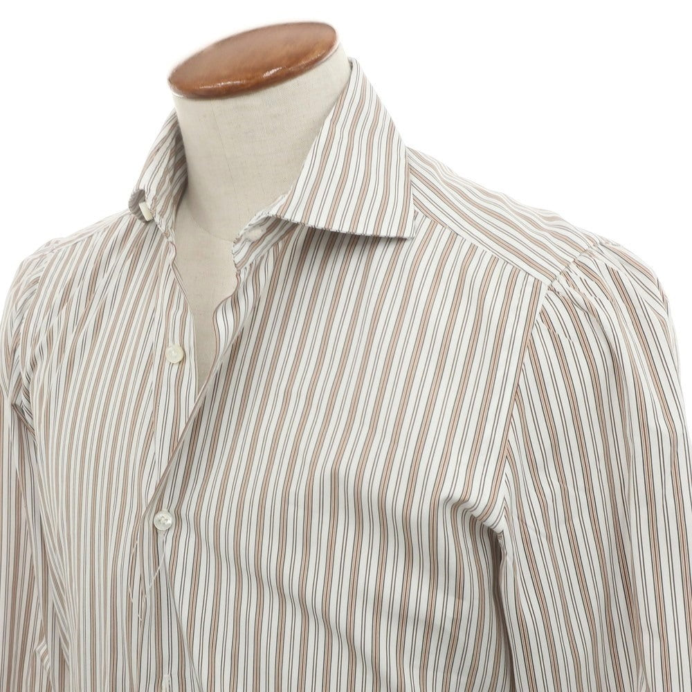 [Used] Finamore Cotton Striped Horizontal Collar Dress Shirt Brown x White [39] [Condition Rank B] [Men&