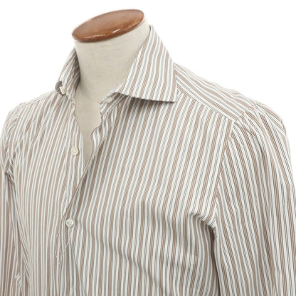 [Used] Finamore Cotton Striped Horizontal Collar Dress Shirt Brown x White [39] [Condition Rank B] [Men&