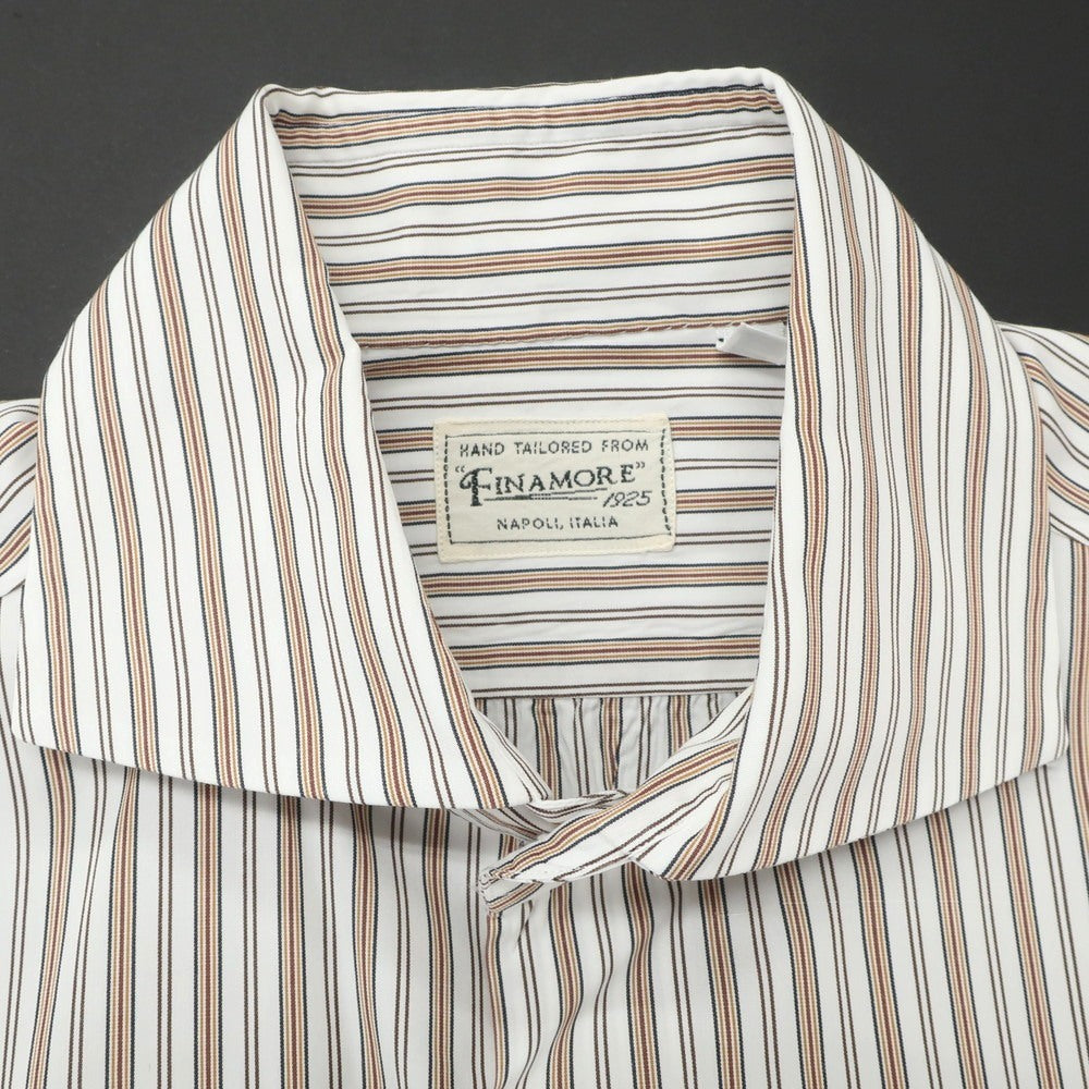 [Used] Finamore Cotton Striped Horizontal Collar Dress Shirt Brown x White [39] [Condition Rank B] [Men&