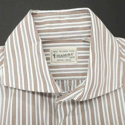 [Used] Finamore Cotton Striped Horizontal Collar Dress Shirt Brown x White [39] [Condition Rank B] [Men&