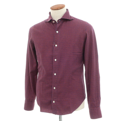 [Used] Finamore Cotton Check Horizontal Collar Casual Shirt Orange x Blue [38] [Condition Rank B] [Men&