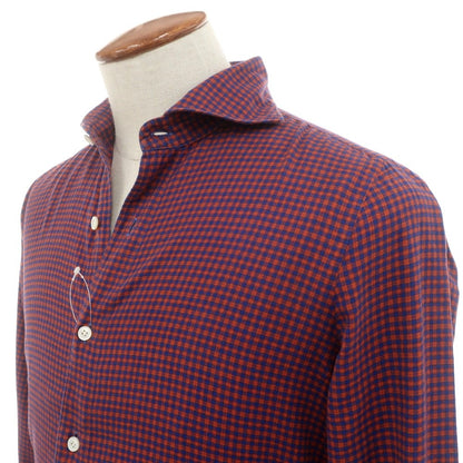 [Used] Finamore Cotton Check Horizontal Collar Casual Shirt Orange x Blue [38] [Condition Rank B] [Men&