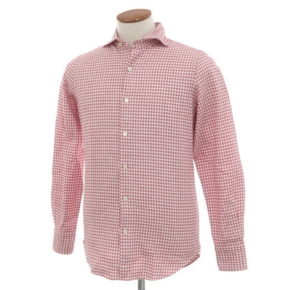 [Used] Finamore Cotton Gingham Check Horizontal Collar Casual Shirt Red x White [39] [Condition Rank B] [Men&
