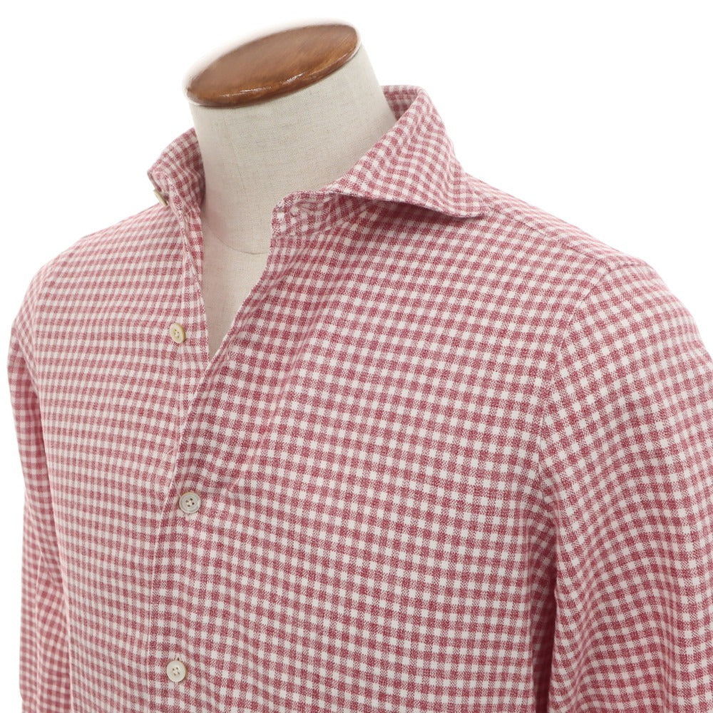 [Used] Finamore Cotton Gingham Check Horizontal Collar Casual Shirt Red x White [39] [Condition Rank B] [Men&