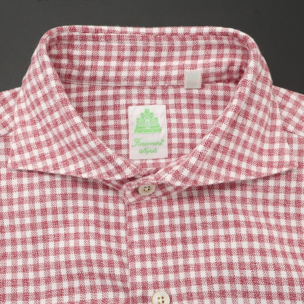 [Used] Finamore Cotton Gingham Check Horizontal Collar Casual Shirt Red x White [39] [Condition Rank B] [Men&