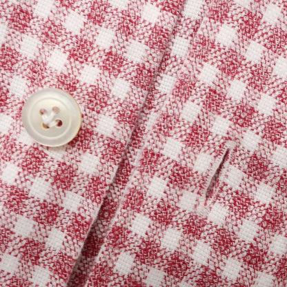 [Used] Finamore Cotton Gingham Check Horizontal Collar Casual Shirt Red x White [39] [Condition Rank B] [Men&