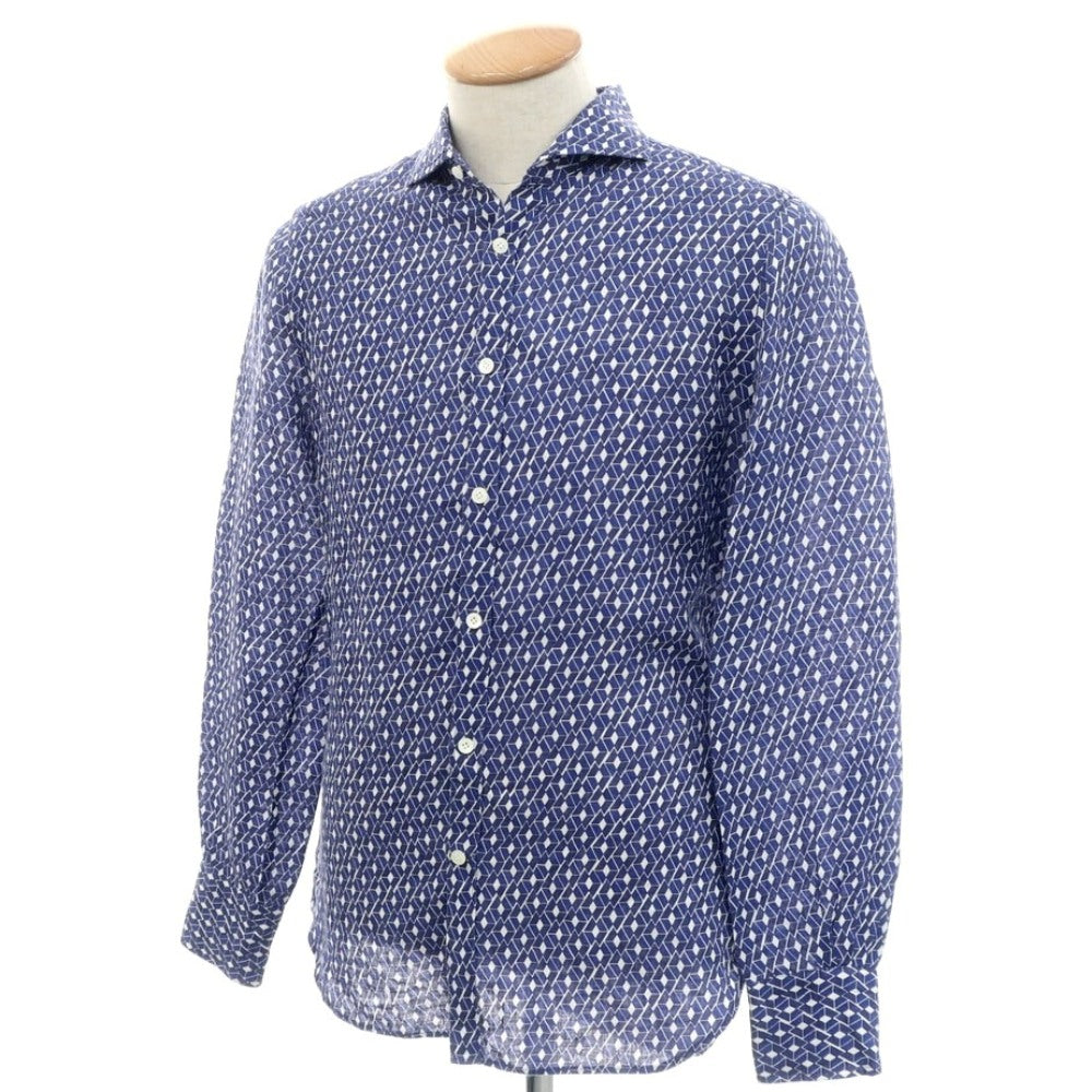 [Used] BORSA Linen Horizontal Collar Casual Shirt Blue x Navy [38] [Condition Rank B] [Men&