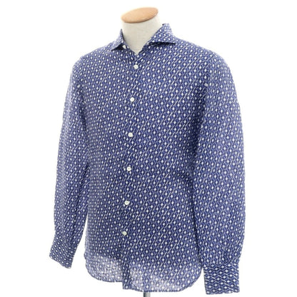 [Used] BORSA Linen Horizontal Collar Casual Shirt Blue x Navy [38] [Condition Rank B] [Men&