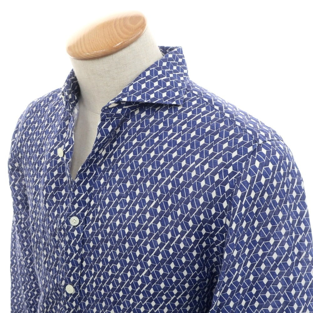 [Used] BORSA Linen Horizontal Collar Casual Shirt Blue x Navy [38] [Condition Rank B] [Men&