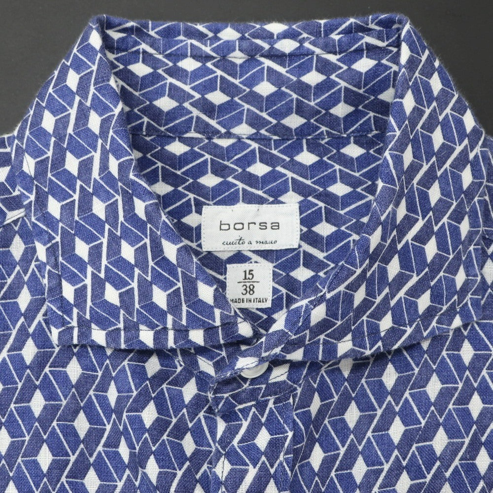 [Used] BORSA Linen Horizontal Collar Casual Shirt Blue x Navy [38] [Condition Rank B] [Men&