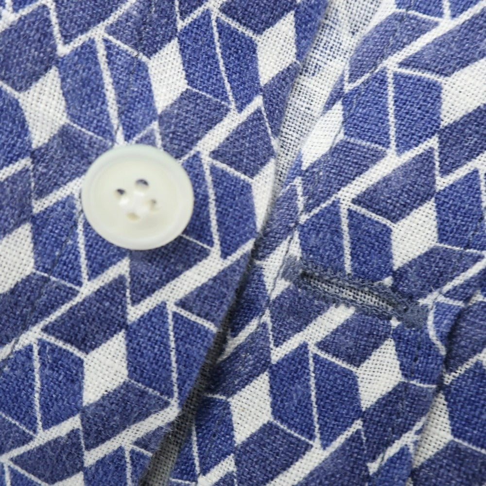[Used] BORSA Linen Horizontal Collar Casual Shirt Blue x Navy [38] [Condition Rank B] [Men&