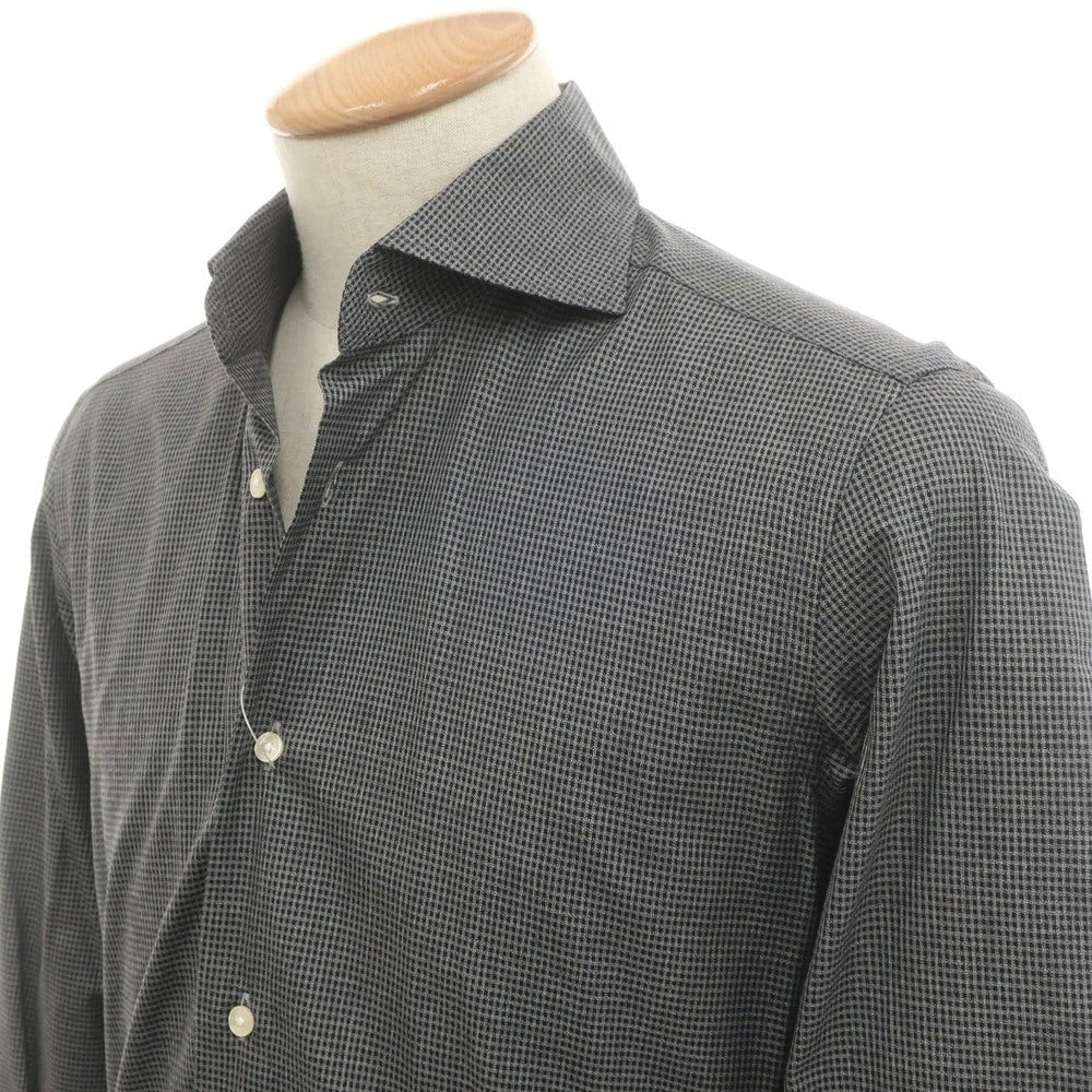 【中古】ジャンジ GIANGI コットン チェック ホリゾンタルカラー カジュアルシャツ ブラックxホワイト【サイズ38】【 状態ランクB 】【 メンズ 】[EPD]