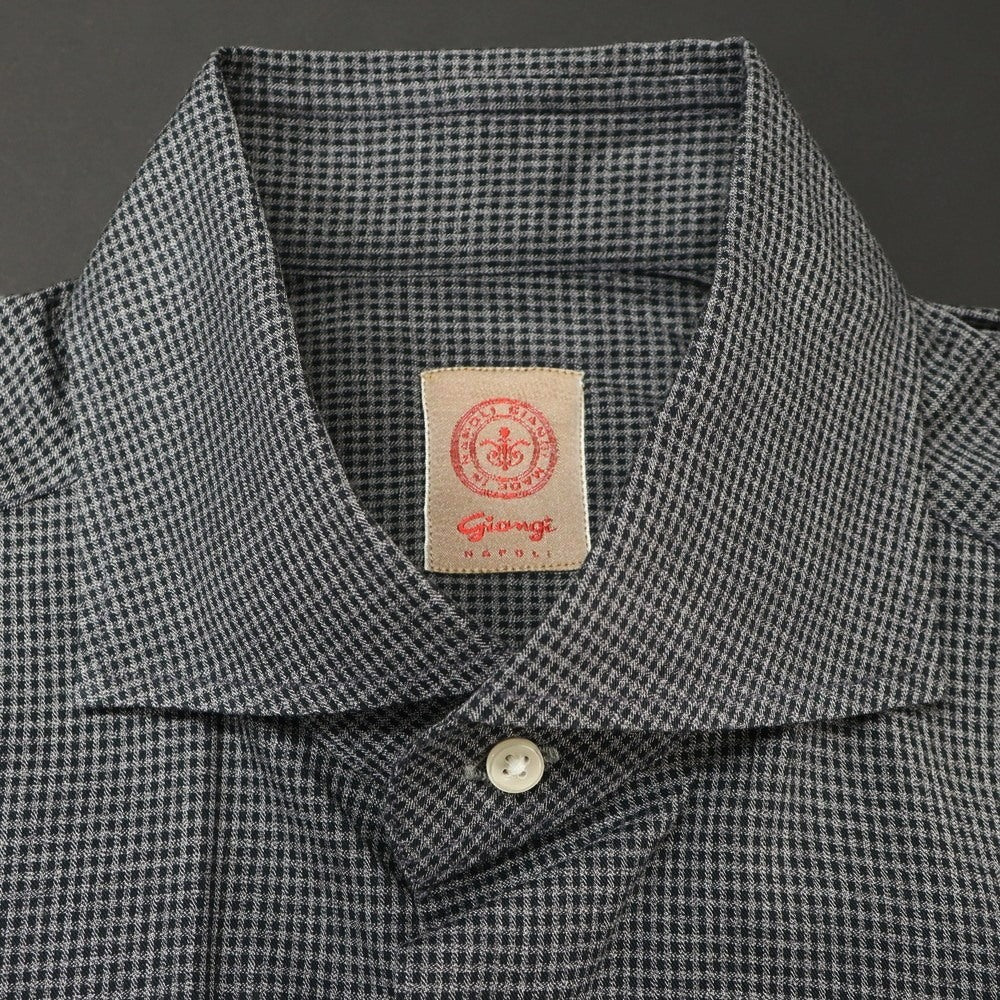 [Used] GIANGI Cotton Check Horizontal Collar Casual Shirt Black x White [38] [Condition Rank B] [Men&