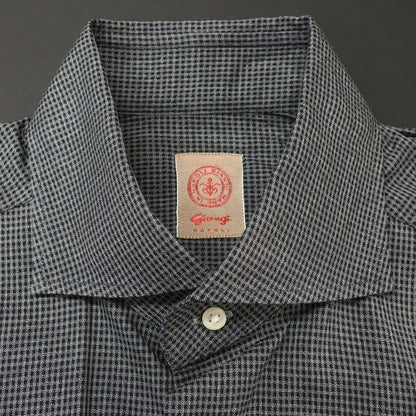 [Used] GIANGI Cotton Check Horizontal Collar Casual Shirt Black x White [38] [Condition Rank B] [Men&