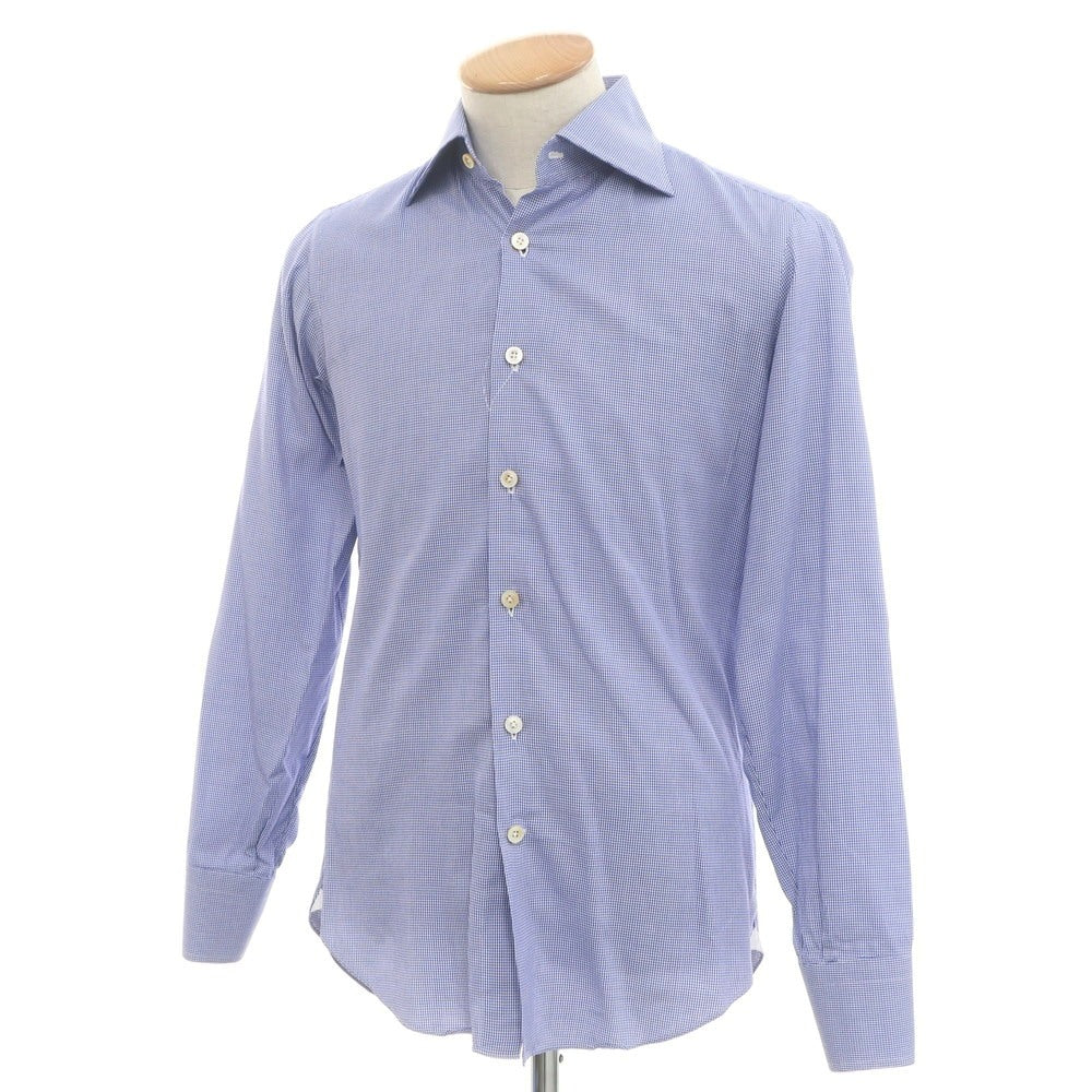 [Used] Maria Santangelo Cotton Houndstooth Semi-wide Collar Casual Shirt Blue x White [37] [Condition Rank B] [Men&