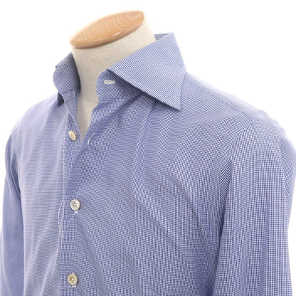 [Used] Maria Santangelo Cotton Houndstooth Semi-wide Collar Casual Shirt Blue x White [37] [Condition Rank B] [Men&