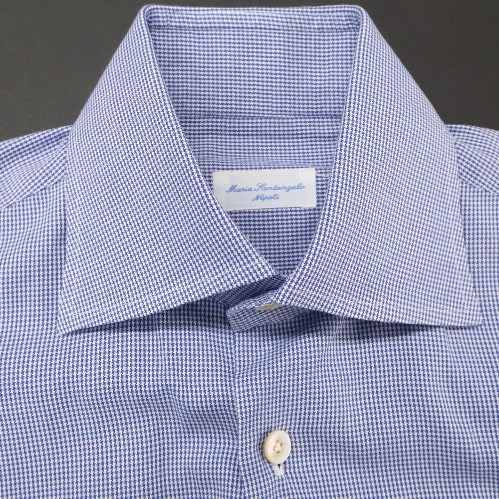 [Used] Maria Santangelo Cotton Houndstooth Semi-wide Collar Casual Shirt Blue x White [37] [Condition Rank B] [Men&