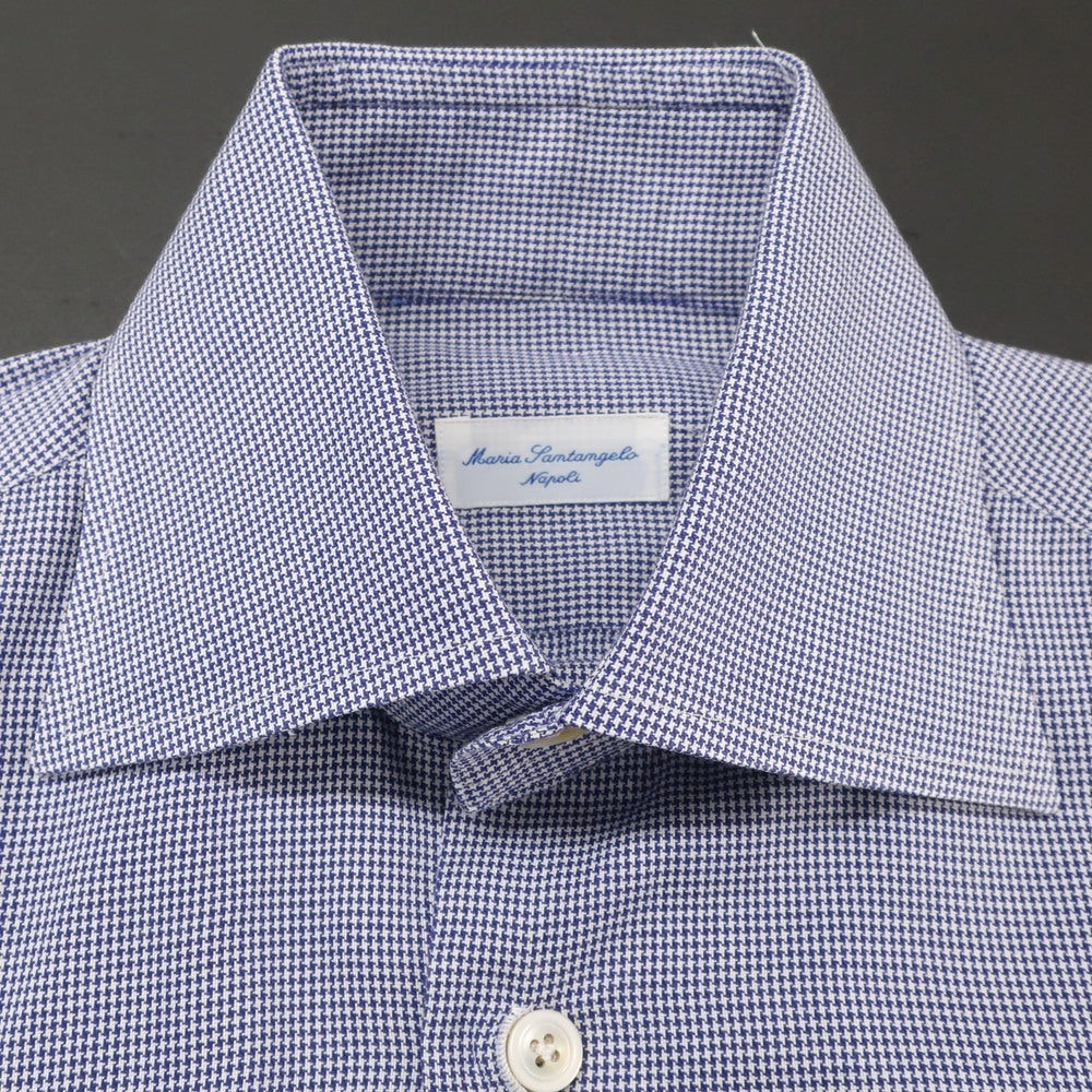 [Used] Maria Santangelo Cotton Houndstooth Semi-wide Collar Casual Shirt Navy x White [37] [Condition Rank B] [Men&