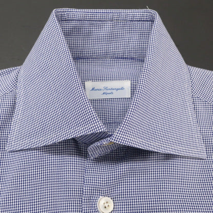 [Used] Maria Santangelo Cotton Houndstooth Semi-wide Collar Casual Shirt Navy x White [37] [Condition Rank B] [Men&