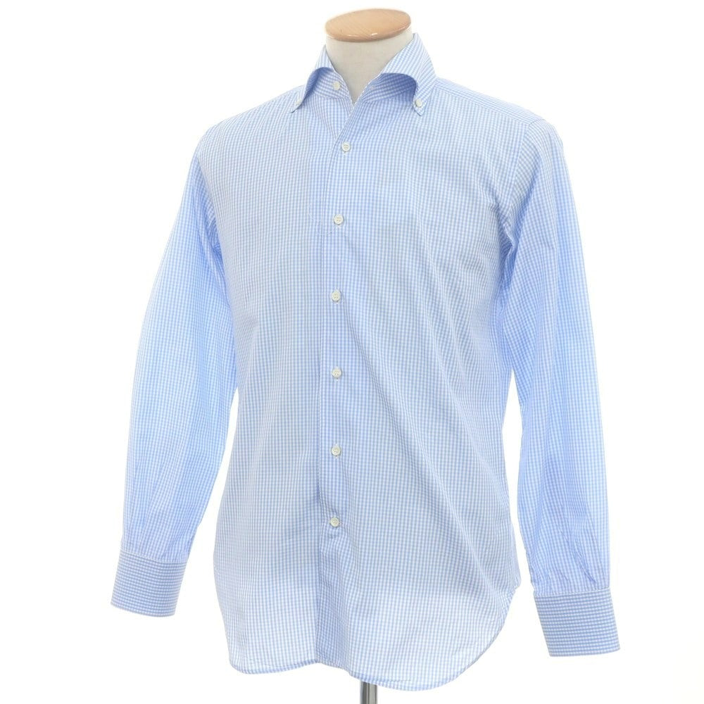 [Used] ORIAN Cotton Gingham Check Button-down Casual Shirt Light Blue x White [38] [Condition Rank B] [Men&