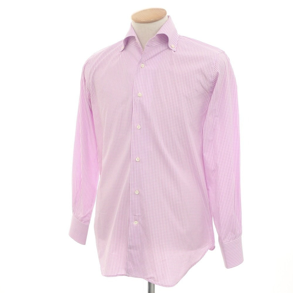 [Used] ORIAN Cotton Gingham Check Button-down Casual Shirt Pink Lavender x White [S] [Condition Rank B] [Men&