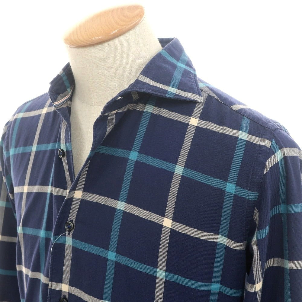 [Used] ORIAN Cotton Check Wide Collar Casual Shirt Navy [S] [Condition Rank C] [Men&