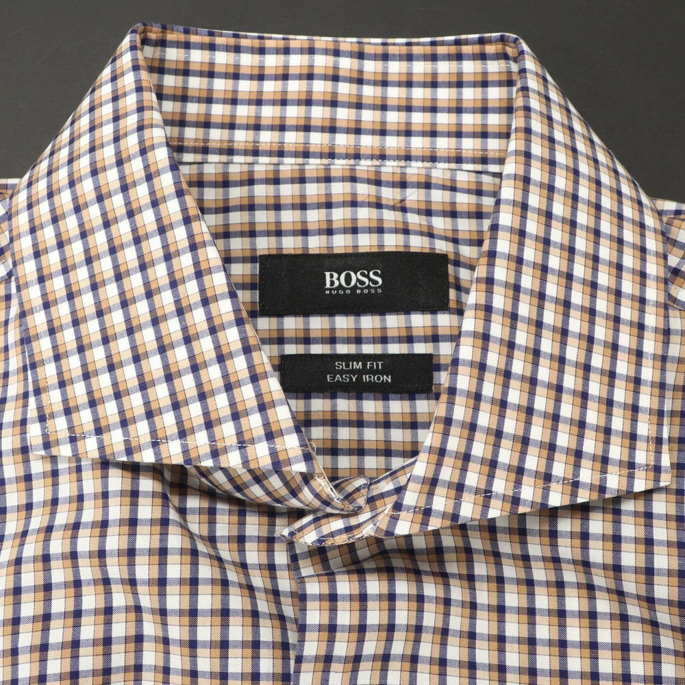 [Used] HUGO BOSS Cotton Check Horizontal Collar Casual Shirt Beige x Navy [38] [Condition Rank A] [Men&