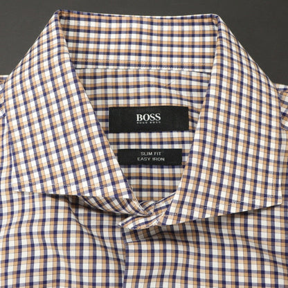 [Used] HUGO BOSS Cotton Check Horizontal Collar Casual Shirt Beige x Navy [38] [Condition Rank A] [Men&