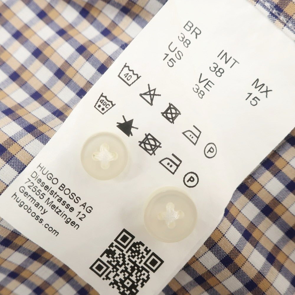 [Used] HUGO BOSS Cotton Check Horizontal Collar Casual Shirt Beige x Navy [38] [Condition Rank A] [Men&