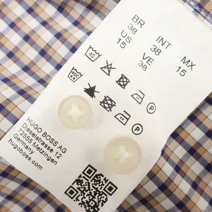 [Used] HUGO BOSS Cotton Check Horizontal Collar Casual Shirt Beige x Navy [38] [Condition Rank A] [Men&