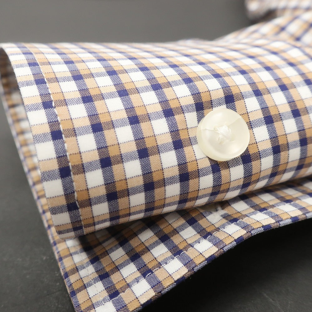 [Used] HUGO BOSS Cotton Check Horizontal Collar Casual Shirt Beige x Navy [38] [Condition Rank A] [Men&