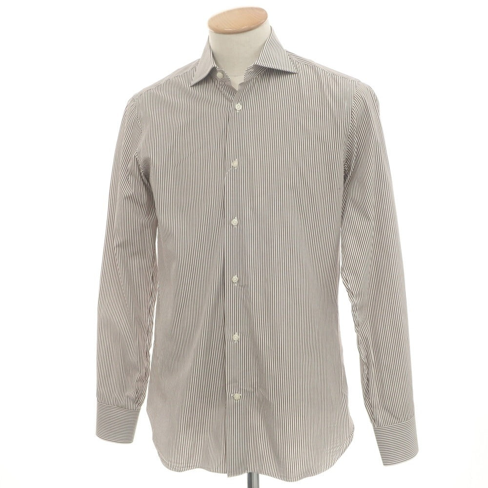 [Used] BORRIELLO Cotton Striped Wide Collar Dress Shirt Brown x White [38] [Condition Rank A] [Men&
