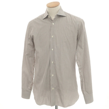 [Used] BORRIELLO Cotton Striped Wide Collar Dress Shirt Brown x White [38] [Condition Rank A] [Men&