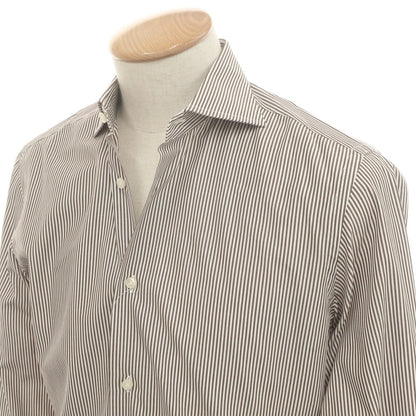 [Used] BORRIELLO Cotton Striped Wide Collar Dress Shirt Brown x White [38] [Condition Rank A] [Men&