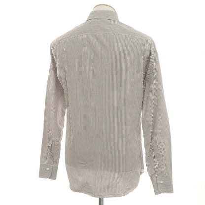 [Used] BORRIELLO Cotton Striped Wide Collar Dress Shirt Brown x White [38] [Condition Rank A] [Men&