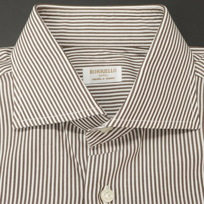 [Used] BORRIELLO Cotton Striped Wide Collar Dress Shirt Brown x White [38] [Condition Rank A] [Men&