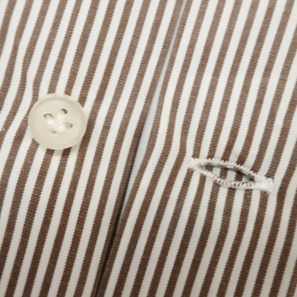[Used] BORRIELLO Cotton Striped Wide Collar Dress Shirt Brown x White [38] [Condition Rank A] [Men&